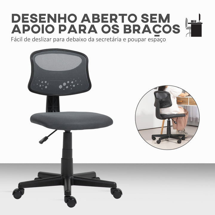 Cadeira de Escritório sem Apoio para os Braços Cadeira de Escritório Giratória com Encosto de Malha Respirável Altura Ajustável Carga 120 kg 43x48x78-88 cm Cinza