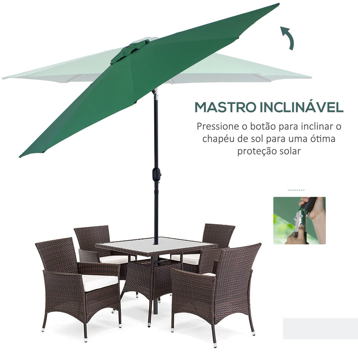 Guarda-sol grande jardim com manivela para facilitar a abertura e ângulo ajustável F300x245 cm Verde