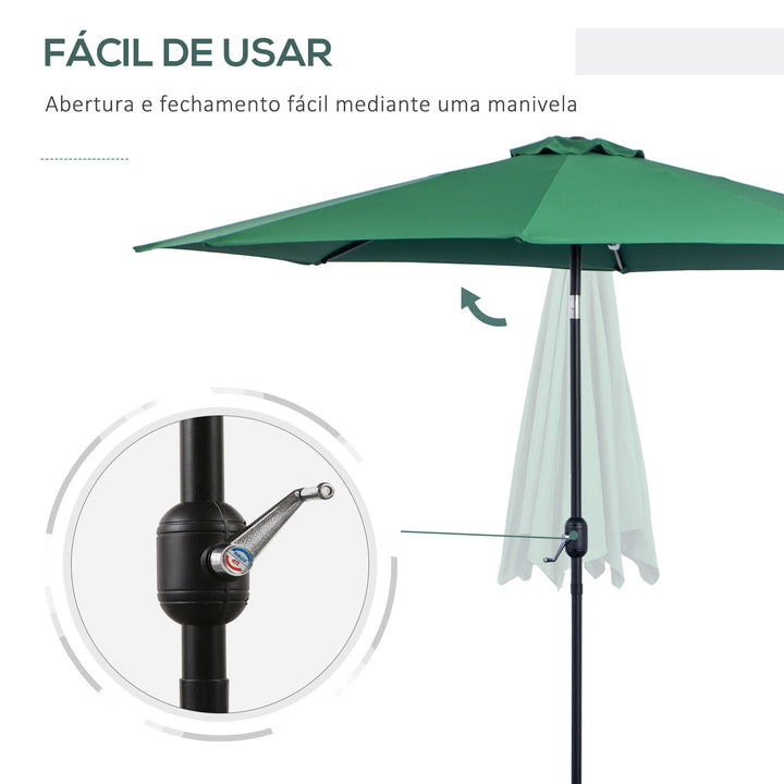 Guarda-sol grande jardim com manivela para facilitar a abertura e ângulo ajustável F300x245 cm Verde