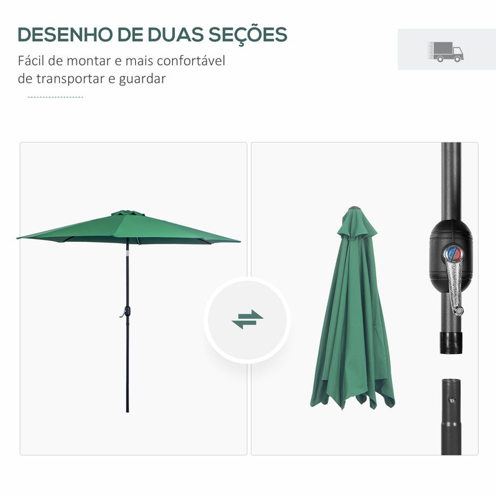 Guarda-sol grande jardim com manivela para facilitar a abertura e ângulo ajustável F300x245 cm Verde