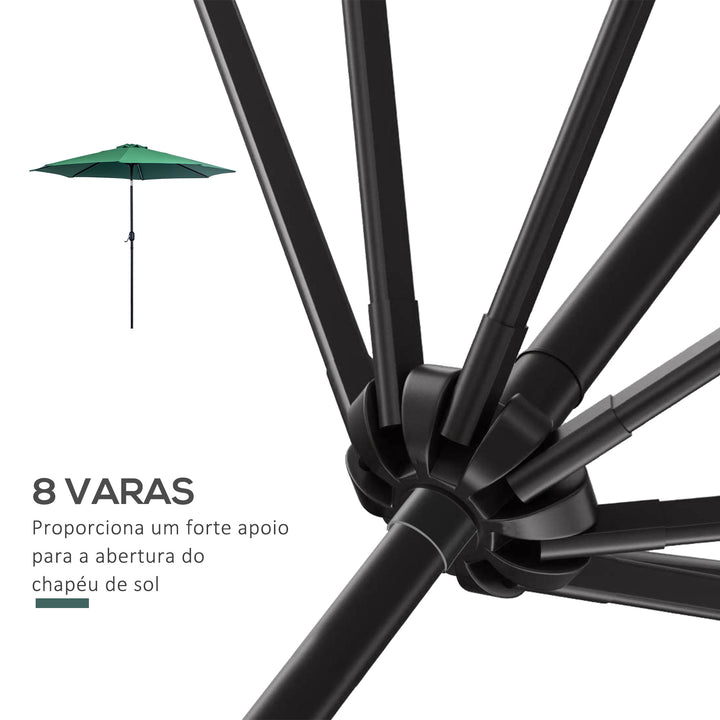 Guarda-sol grande jardim com manivela para facilitar a abertura e ângulo ajustável F300x245 cm Verde