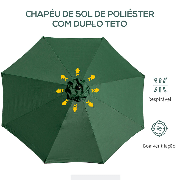 Guarda-sol grande jardim com manivela para facilitar a abertura e ângulo ajustável F300x245 cm Verde
