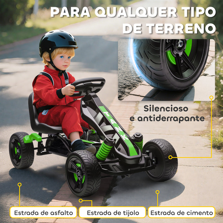 Kart a Pedais para Crianças a Partir dos 3 Anos Kart com Embraiagem Automática Travão Rodas Antiderrapantes em EVA e Estrutura Metálica Carga 50 kg 100x59x60,5 cm Verde