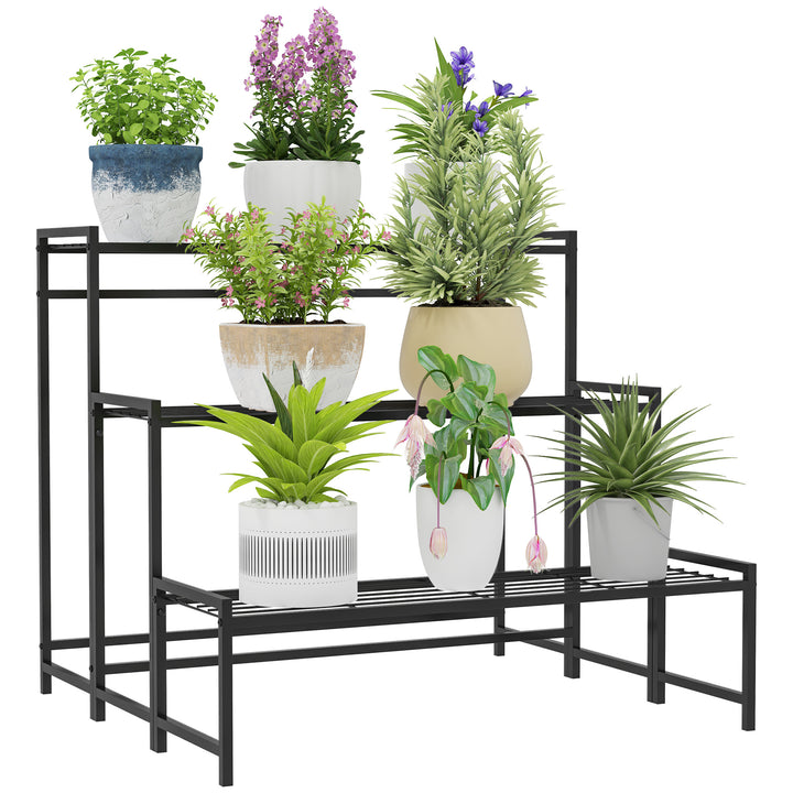 Suporte para Plantas de 3 Níveis Estante para Plantas de Canto com Design em Escada para Interior e Exterior 75x70x66 cm Preto