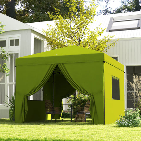Tenda Dobrável 3x3 m Tenda de Jardim com 4 Paredes Laterais 2 Janelas de Malha Altura Ajustável Bolsa de Transporte Impermeável e Anti-UV para Campismo Festas Verde