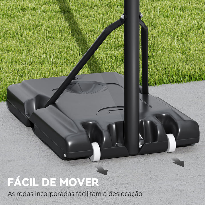 Tabela de Basquetebol de Exterior com Altura Ajustável 235-305 cm Tabela de Basquetebol com Suporte Rodas Base Recarregável e Bolsa de Peso 90x60x305 cm Preto