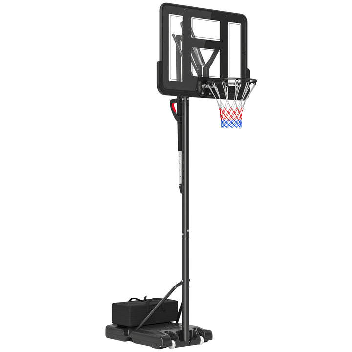 Tabela de Basquetebol de Exterior com Altura Ajustável 235-305 cm Tabela de Basquetebol com Suporte Rodas Base Recarregável e Bolsa de Peso 90x60x305 cm Preto