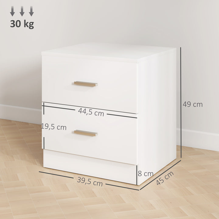 Mesa de Cabeceira Moderna Mesinha de Cabeceira com 2 Gavetas Mesa Auxiliar para Sala Quarto Capacidade 30 kg 45x39,5x49 cm Branco