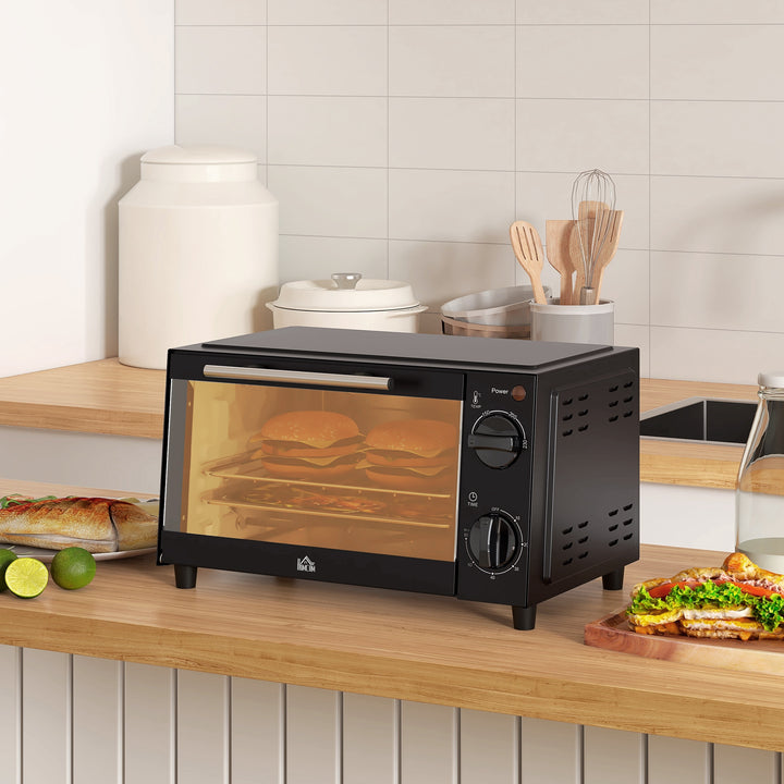 Mini Forno Elétrico 9L Forno Elétrico de Bancada 750W com Temperatura Ajustável até 230°C Temporizador 60 min e Bandeja para Assar Grelha 35x24,6x20 cm Preto
