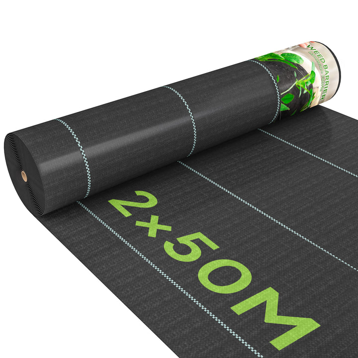 Rolo de Malha Anti-Ervas 2x50 m Malha Geotêxtil 130 g/m² para Controlo de Ervas Daninhas de Jardim Malha Anti-Ervas Preta