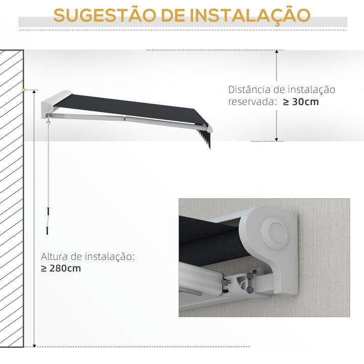 Toldo Retrátil Elétrico ou Manual 250x200 cm Toldo Portátil para Varanda com Controlo Remoto Manivela Manual e Estrutura de Alumínio para Janela Porta Terraço Pátio Cinzento Escuro