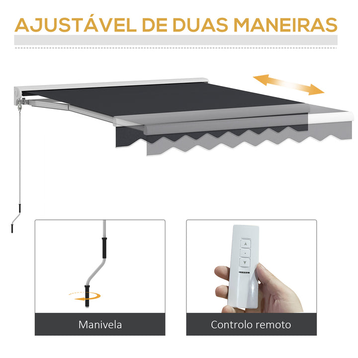 Toldo Retrátil Elétrico ou Manual 250x200 cm Toldo Portátil para Varanda com Controlo Remoto Manivela Manual e Estrutura de Alumínio para Janela Porta Terraço Pátio Cinzento Escuro