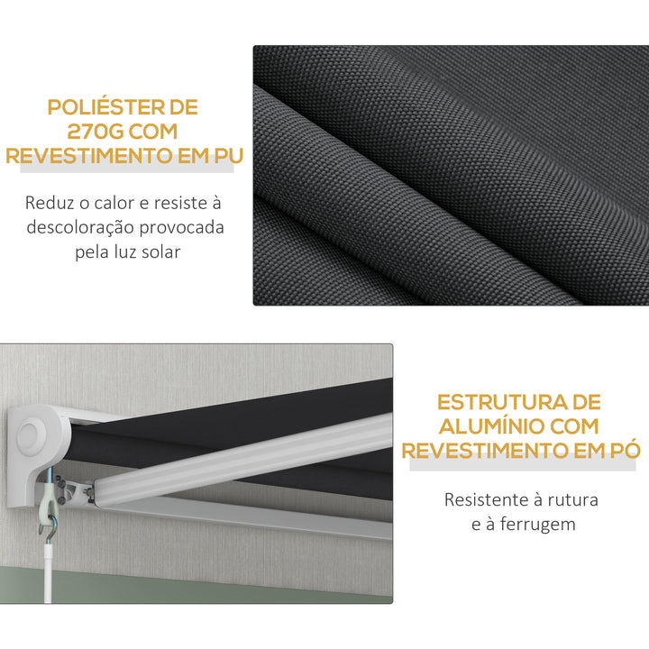 Toldo Retrátil Elétrico ou Manual 250x200 cm Toldo Portátil para Varanda com Controlo Remoto Manivela Manual e Estrutura de Alumínio para Janela Porta Terraço Pátio Cinzento Escuro