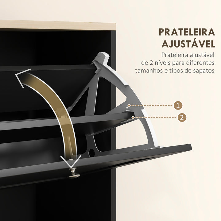 Móvel Sapateira de Entrada Armário Sapateira Moderno com 3 Gavetas Basculantes e Prateleiras Ajustáveis para 18 Pares de Sapatos para Corredor Entrada 60x23,5x115 cm Preto