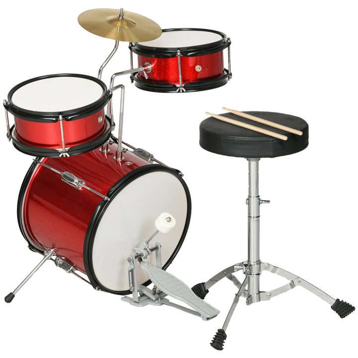 Bateria Infantil com Banco Ajustável Bateria para Crianças de +3 Anos com Tambores Bombo Prato Pedal e Baquetas 80x60x48-65 cm Vermelho