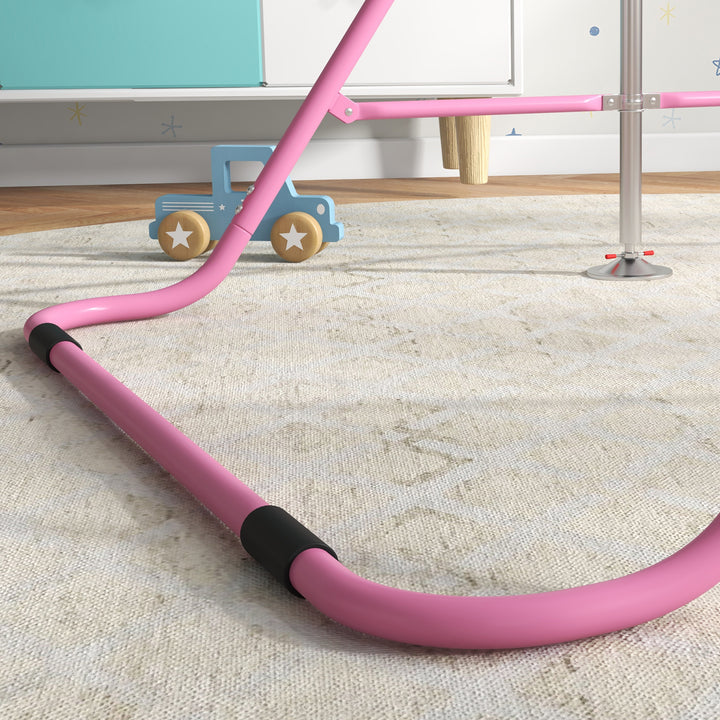 Barra de Ginástica Artística Barra Horizontal Dobrável com Altura Ajustável Equipamento de Ginástica para Treino em Casa para Crianças 154x106,2x88,5-128,5 cm Rosa