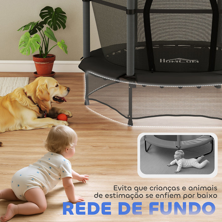 Trampolim para Crianças acima de 3 Anos Cama Elástica Infantil com Rede de Segurança e Estrutura de Aço para Interiores e Exteriores Carga 50kg Ø140x190 cm Preto