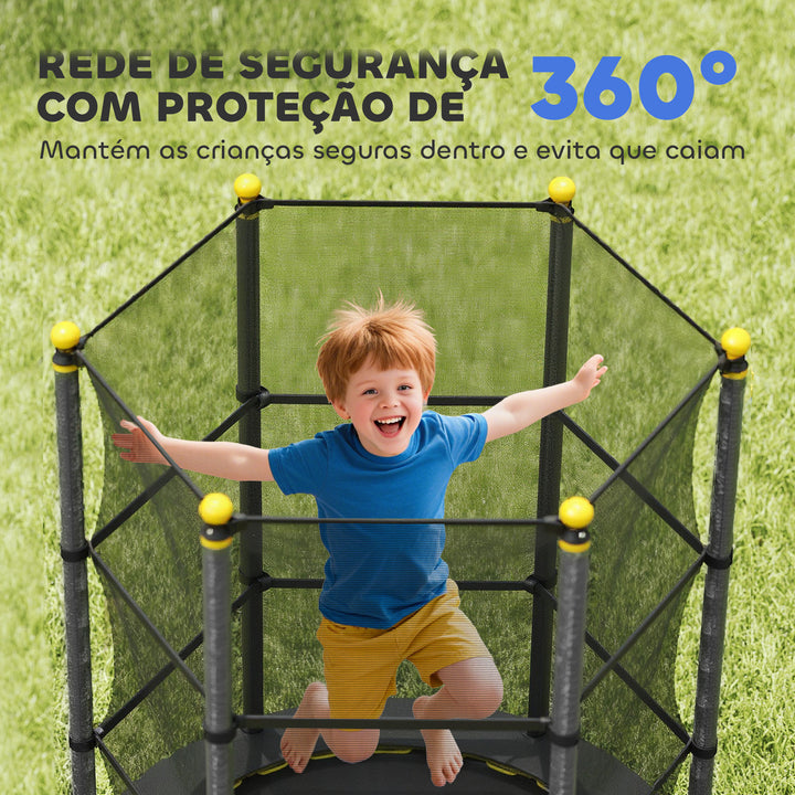 Trampolim para Crianças acima de 3 Anos Cama Elástica Infantil com Rede de Segurança e Estrutura de Aço para Interiores e Exteriores Carga 50kg Ø140x190 cm Preto
