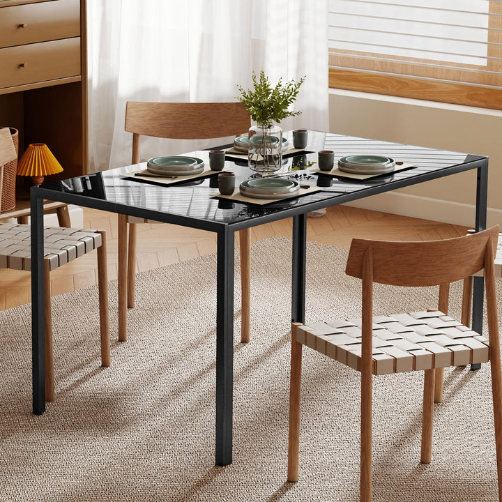 Mesa de Refeição de Vidro Mesa Retangular para 6 Pessoas com Pés de Metal Multifuncional para Cozinha ou Sala 140x80x75 cm Preto
