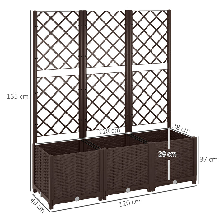 Floreira com Treliça de PP Floreira Exterior Grande com Drenagem e Amplo Espaço para Plantas Trepadoras Vaso com Suporte para Jardim Pátio Terraço 120x40x135 cm Marrom