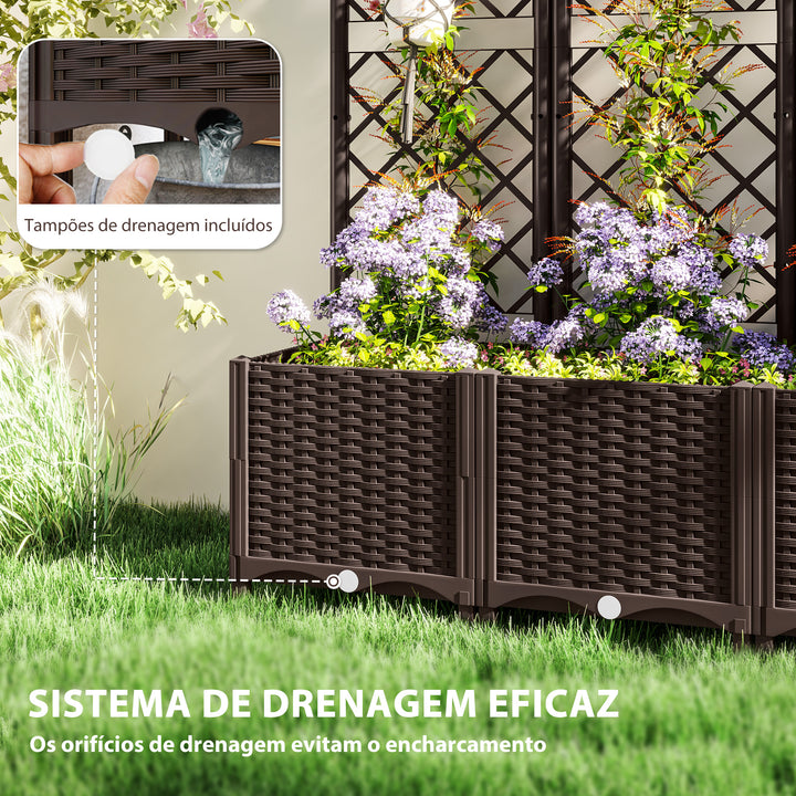 Floreira com Treliça de PP Floreira Exterior Grande com Drenagem e Amplo Espaço para Plantas Trepadoras Vaso com Suporte para Jardim Pátio Terraço 120x40x135 cm Marrom