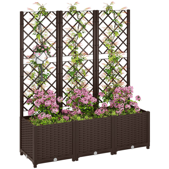 Floreira com Treliça de PP Floreira Exterior Grande com Drenagem e Amplo Espaço para Plantas Trepadoras Vaso com Suporte para Jardim Pátio Terraço 120x40x135 cm Marrom