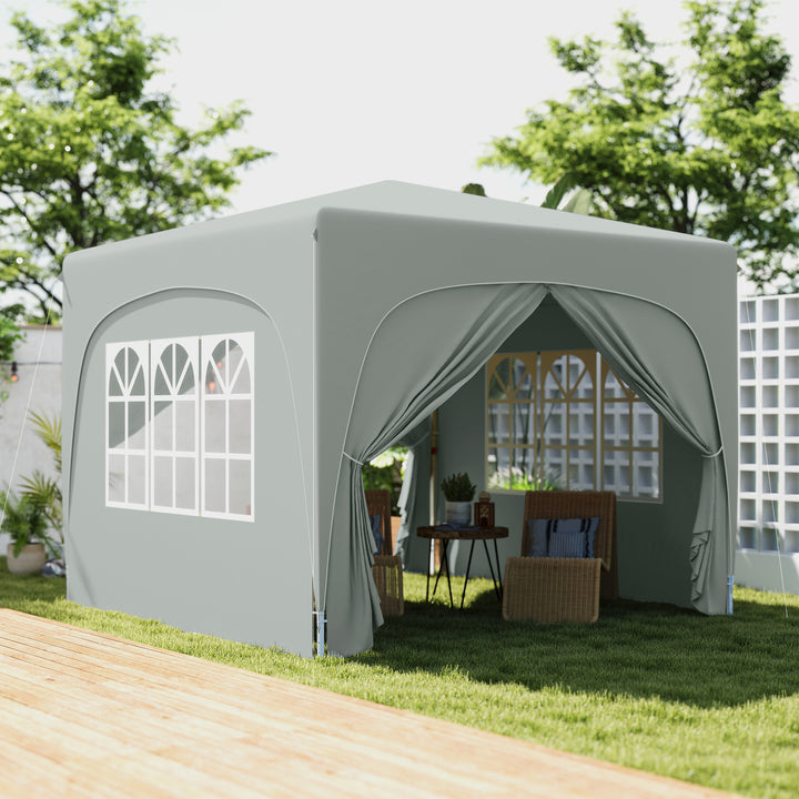 Tenda Dobrável Tenda 3x3 m com Painéis Laterais UPF50+ Tenda de Jardim com Altura Ajustável e Bolsa de Transporte para Campismo Festas Pátio Cinza Claro