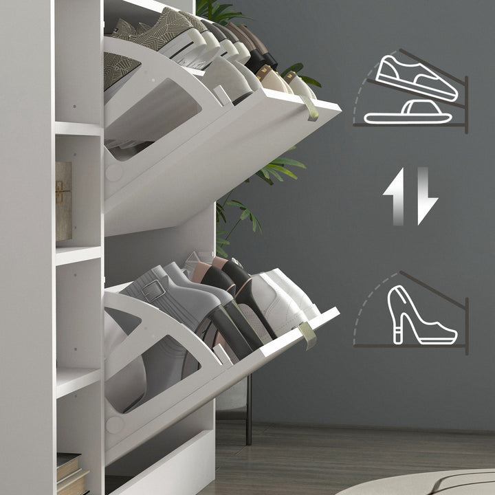 Sapateiro Moderno Sapateiro de Entrada Hall com Gavetas Basculantes, Prateleiras Ajustáveis e Prateleiras Abertas para 12 Pares de Sapatos Sapateiro Estreito para Corredor 89x25x92 cm Branco