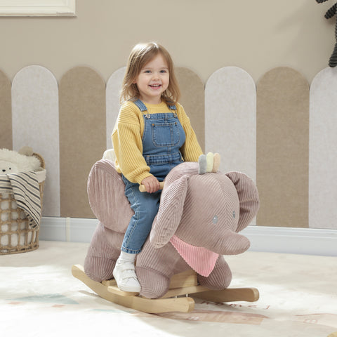 Cavalo Baloiço para Bebés com Som de Elefante e Cinto de Segurança de 3 Pontos Cavalo Brinquedo com Base em Madeira de Álamo para Crianças de 18-36 Meses 65x35x50 cm Castanho