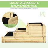 Caixa de Plantio de Madeira de 3 Níveis Horta Vertical em Escada com Malha Geotextil para Cultivos de Plantas Flores para Jardim Terraço Exterior 93x93x35 cm Natural