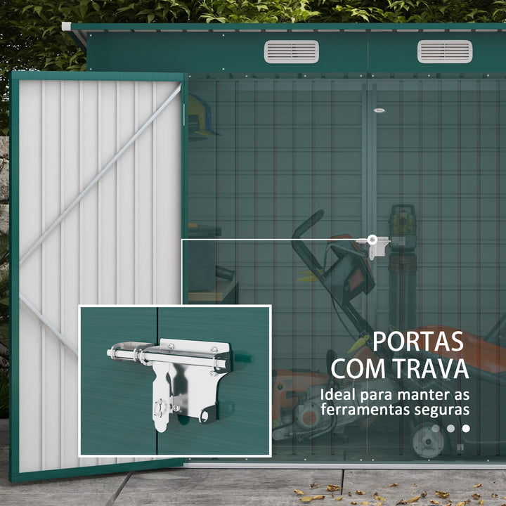 Abrigo de Jardim 2,7m² 249x121x183 cm Abrigo de Exterior com Porta Dupla 2 Ventilaç4oes e Trava Abrigo para Pátio Verde