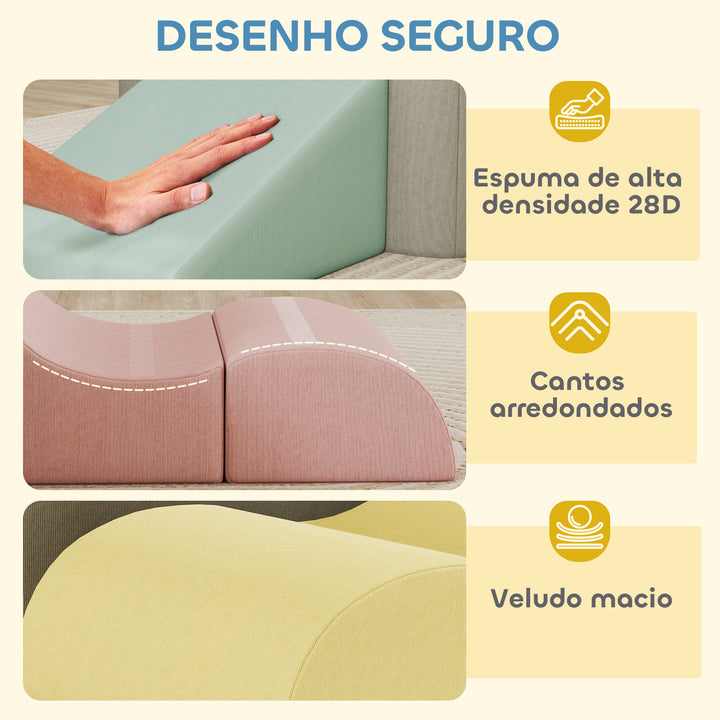 Conjunto de 7 Blocos de Espuma para Crianças Blocos de Psicomotricidade com Capas de Veludo Laváveis Conjunto de Escalada Interior para Escalar e Rastejar Multicolor