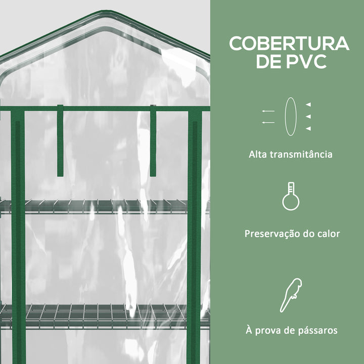 Estufa Pequena Estufa de Exterior com Rodas Prateleiras de 4 Níveis Porta com Fecho de Correr e Estrutura de Aço Estufa para Cultivar Plantas Flores 69x50x165 cm Transparente
