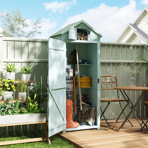 Armário de Jardim de Madeira 77x54,2x179 cm 0,3 m² Armário de Armazenamento de Ferramentas com 3 Prateleiras e 2 Portas com Fechadura para Pátio Varanda Azul Claro