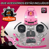 Motor de Caminhão para Crianças acima de 3 Anos Conjunto de Motor de Brinquedo com 61 Peças Volante Buzina Faróis Caixa de Armazenamento e Rodas 40x39x47 cm Rosa