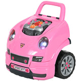 Motor de Caminhão para Crianças acima de 3 Anos Conjunto de Motor de Brinquedo com 61 Peças Volante Buzina Faróis Caixa de Armazenamento e Rodas 40x39x47 cm Rosa