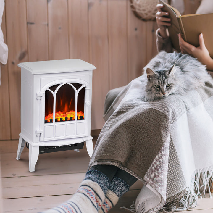 Lareira Elétrica Portátil 1000/2000W com Efeito de Chama Realista e Proteção Contra Superaquecimento para Ambientes entre 15-30m² 39x23x56,5 cm Branco