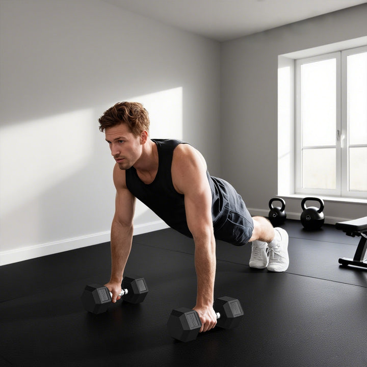 Haltere Hexagonal 20 kg de Ferro Fundido Haltere de Metal Revestido de Borracha com Cabo para Treino em Casa Ginásio e Escritório Preto e Prata