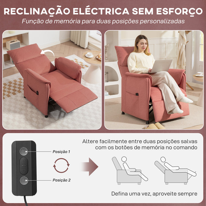 Poltrona Relax Reclinável Elétrica Poltrona Reclinável Silenciosa com Função Memória Apoio para Pés Controlo Remoto e Bolsos Laterais para Dormitório Sala de Estar 80x83x104 cm Laranja
