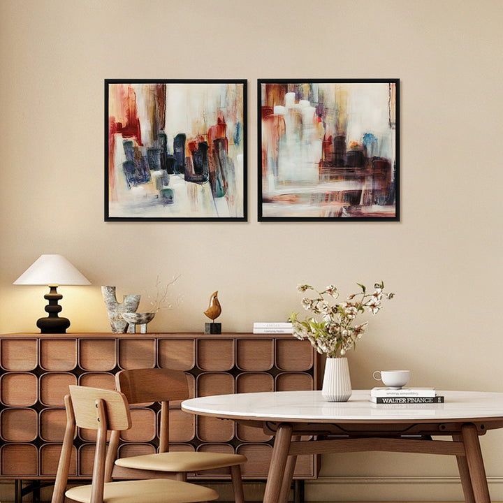 Quadros em Tela Abstractos à Mão 40x40 cm 2 Peças Quadros de Arte de Parede Emoldurados Textura Elegante Decoração Moderna para Quarto Sala Cozinha Multicolor