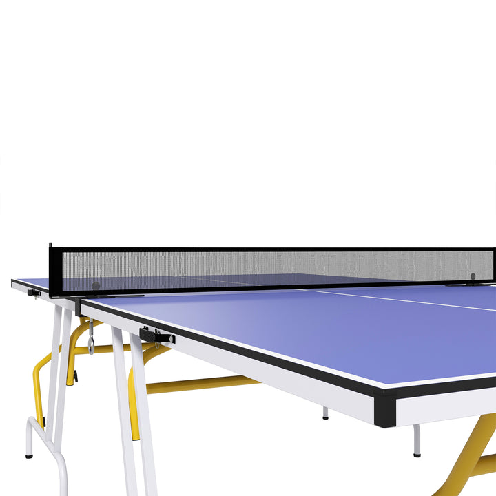 Mesa de Ping-Pong Dobrável Mesa de Ping-Pong Compacta com Rede Apoio para os Pés Ajustáveis e Estrutura de Aço para Interior e Exterior 274x152,5x76 cm Azul