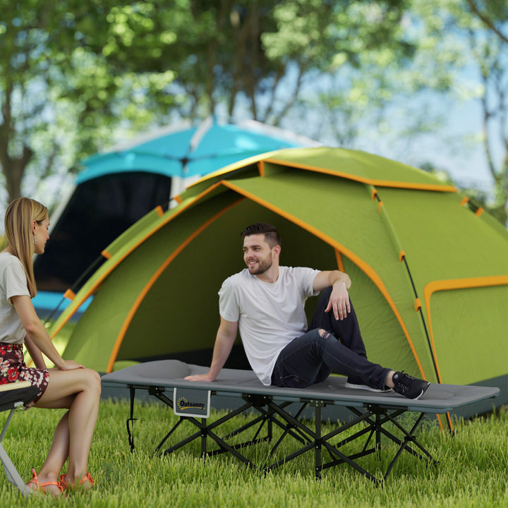 Cama Dobrável de Campismo Cama Portátil para Acampamento Praia com Apoio de Cabeça e Bolso Lateral Suporta até 150 kg 187x67x37 cm Cinzento