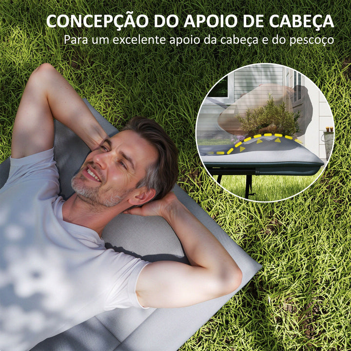 Cama Dobrável de Campismo Cama Portátil para Acampamento Praia com Apoio de Cabeça e Bolso Lateral Suporta até 150 kg 187x67x37 cm Cinzento
