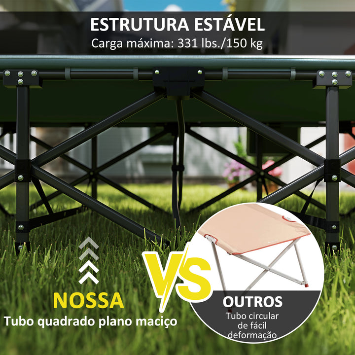 Cama Dobrável de Campismo Cama Portátil para Acampamento Praia com Apoio de Cabeça e Bolso Lateral Suporta até 150 kg 187x67x37 cm Cinzento