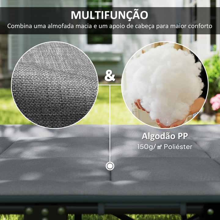 Cama Dobrável de Campismo Cama Portátil para Acampamento Praia com Apoio de Cabeça e Bolso Lateral Suporta até 150 kg 187x67x37 cm Cinzento