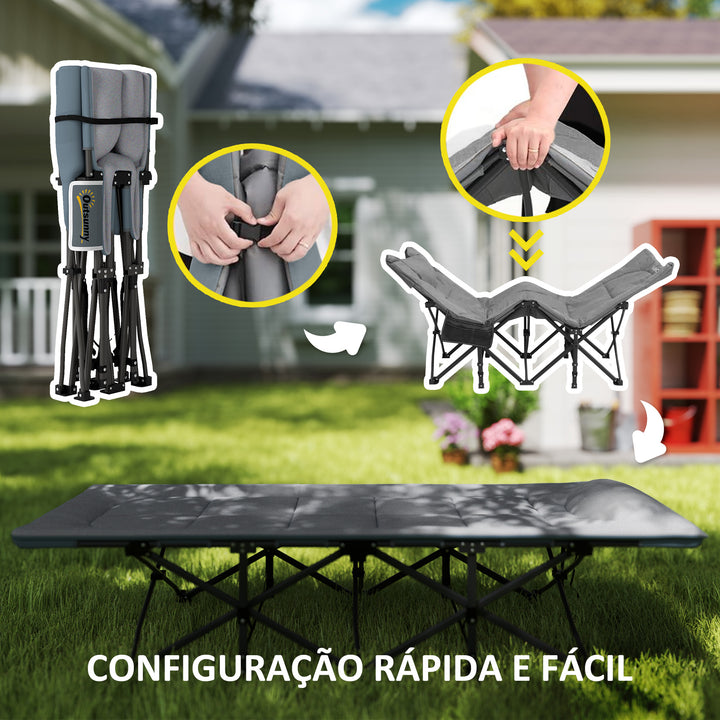 Cama Dobrável de Campismo Cama Portátil para Acampamento Praia com Apoio de Cabeça e Bolso Lateral Suporta até 150 kg 187x67x37 cm Cinzento
