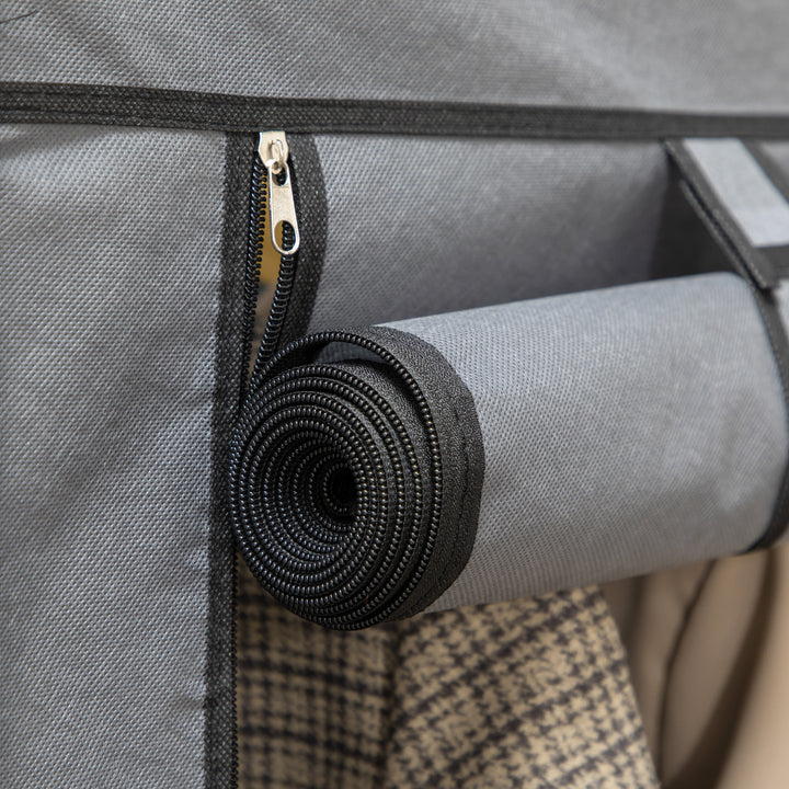 Roupeiro de Tecido Dobrável Armário Portátil com 8 Prateleiras de Armazenamento e 2 Barras de Pendurar Organizador de Roupa para Dormitório Vestidor 125x43x162,5 cm Cinzento