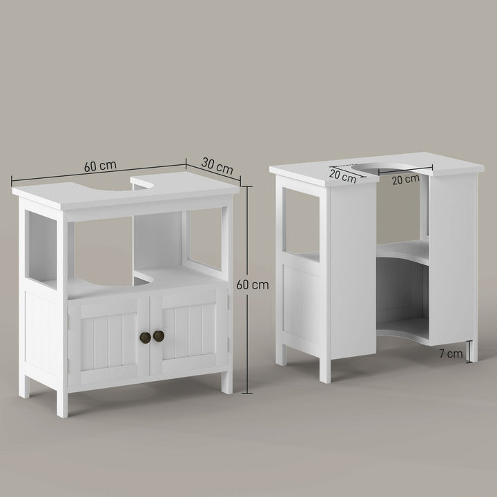 Móvel para Lavatório Pousar com Armário de 2 Portas Estante Aberto e Estante Ajustável Interior Carga 30 kg 60x30x60 cm Branco
