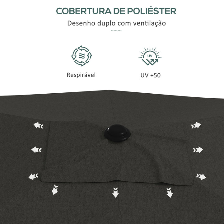 Chapéu de Sol de Jardim 300x200x248 cm Proteção UV50+ Chapéu de Sol de Alumínio Inclinável com Teto de Ventilação e Manivela para Terraço Varanda Exterior Cinza Escuro