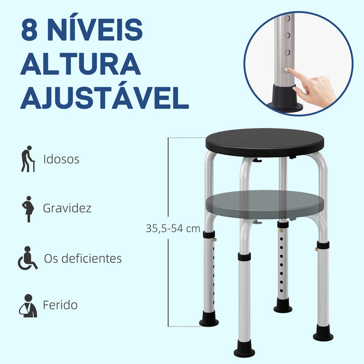 Banco de Duche, Cadeira de Duche Antiderrapante com Altura Ajustável Suporta 135 kg Banco de Banho para Idosos e Pessoas com Mobilidade Reduzida